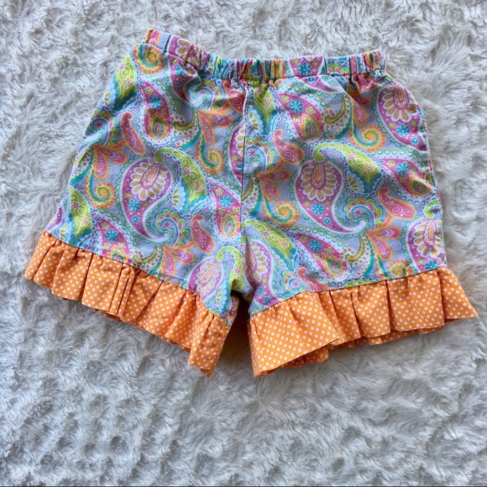 Paisley orange ruffle shorts 0-3m elastic waist